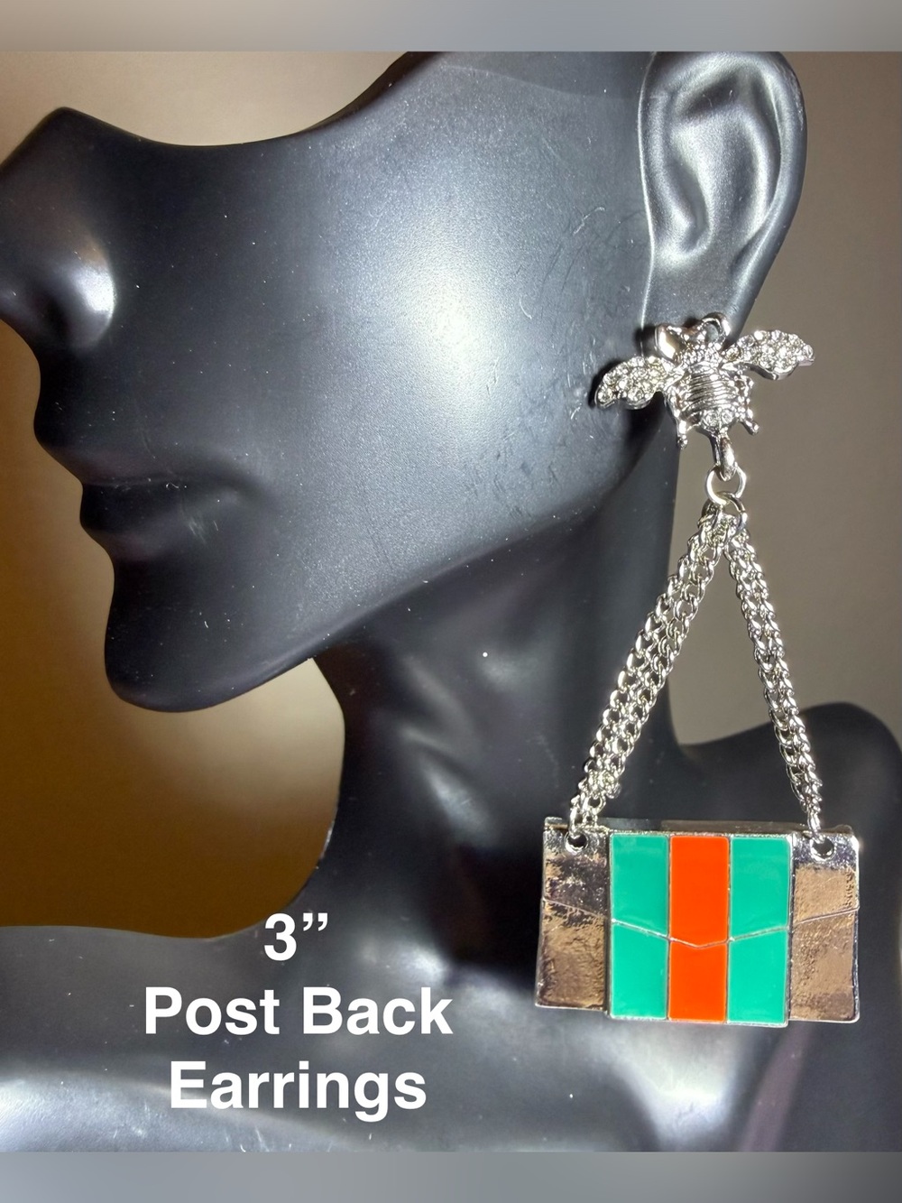 Statement Green and Orange Chain Drop Earrings - Women Bags